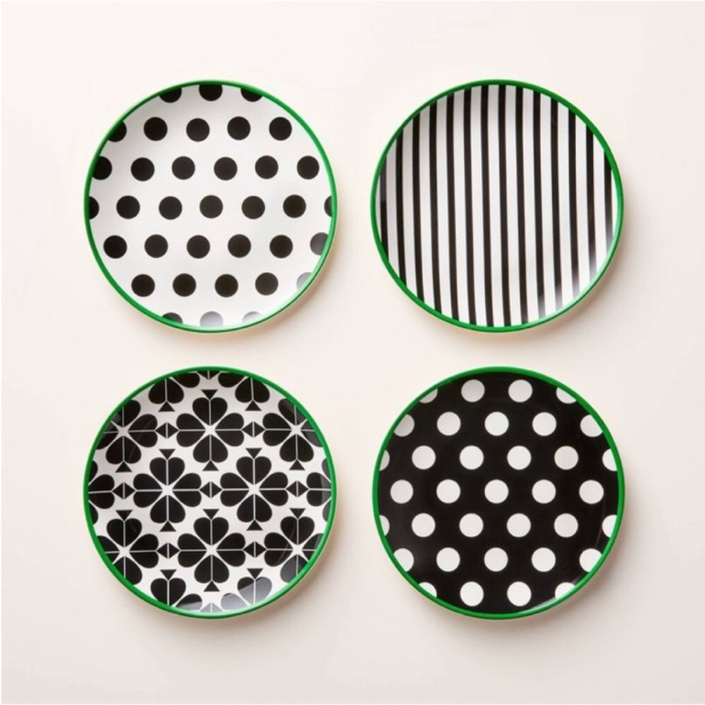 ♠️ 4pc Melamine Salad Plate Set Black/Cream/Green Kate Spade New York x Target